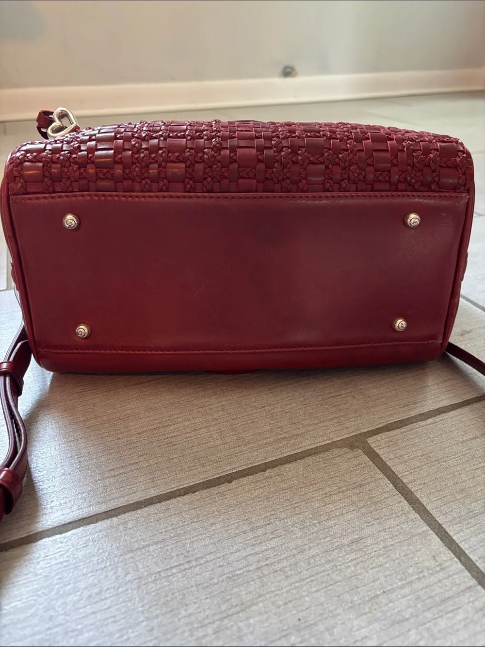 Brighton Ferrara VEREDA Red Woven Leather Satchel Bag Handbag